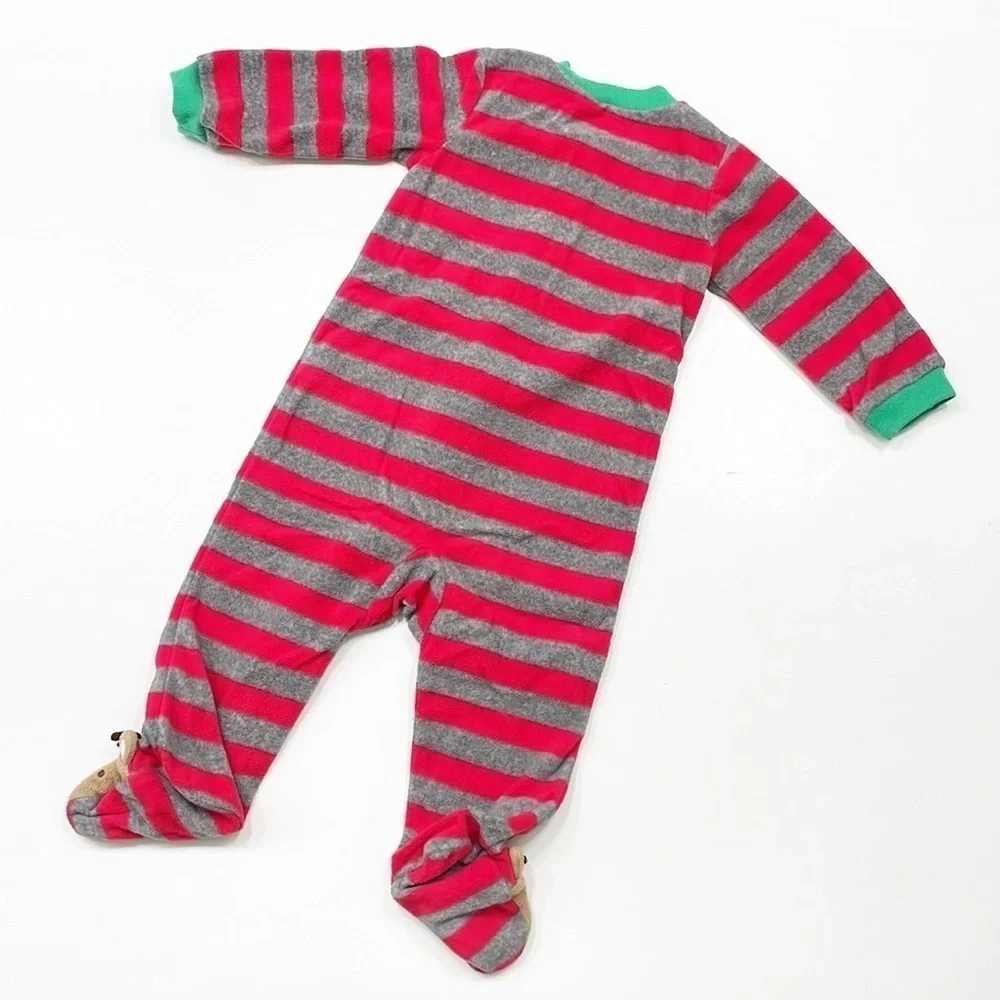 Carter's baby boys striped reindeer print fleece zip up footie